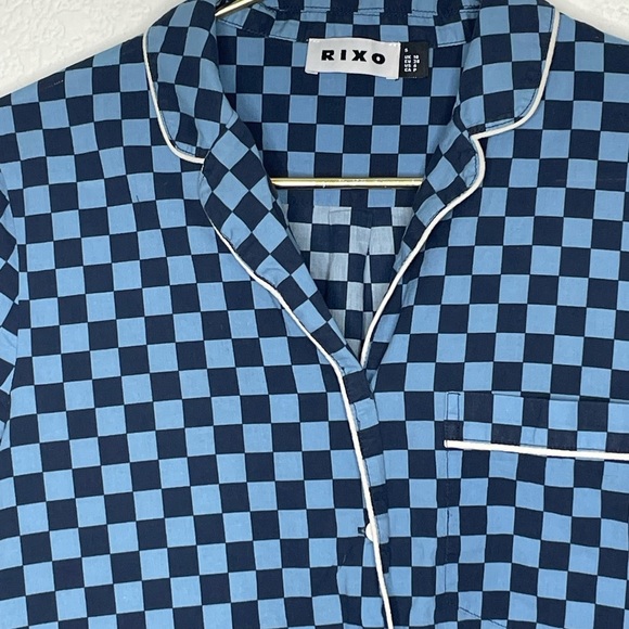RIXO nightdress checkered blue sz small style “Montana” button down - Picture 3 of 8